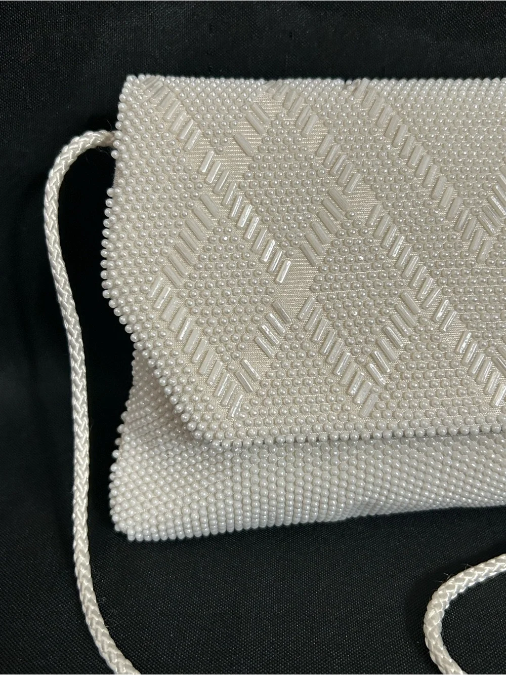 Beaded Evening Crossbody Shoulder Bag White
